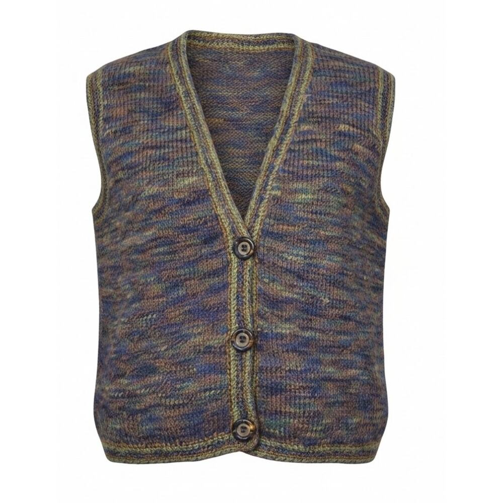 Vintage Hand Knit Sweater Vest Multicolor Unisex L- XL OOAK Bakelite? Buttons